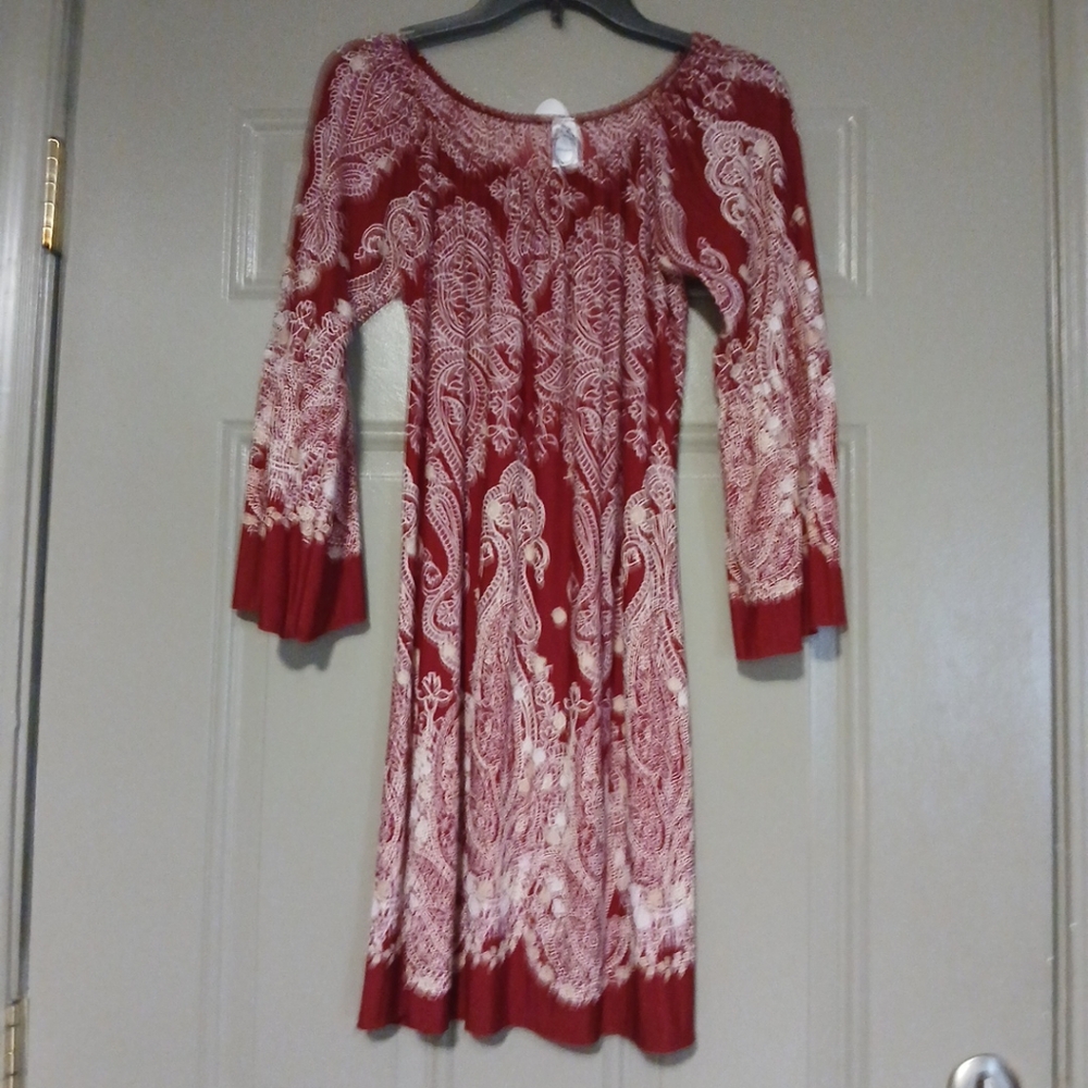 Honeyme Boho Plaid Bell Sleeves Woman Dress Size M
